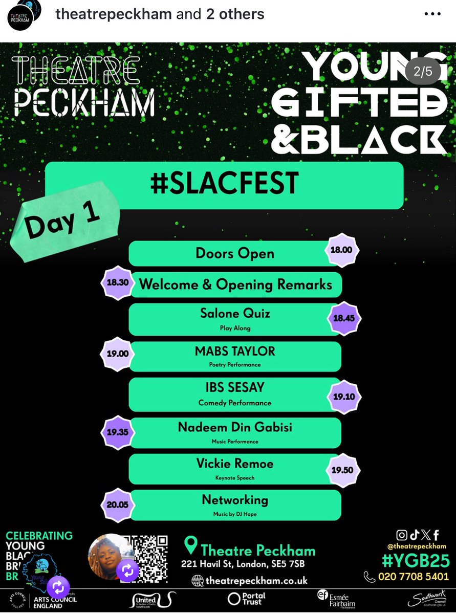 VickieRemoe's tweet photo. Arrived safely in London.
Excited for all the hugs I’m going to collect at tonight’s opening of the Sierra Leone Arts and Culture Festival #Slacfest.
Feel so blessed that me en @Young_Salone na fambul.
May Allah continue to bless everything we put forth that uplifts our community, propagates our culture, and connects our people at home and abroad.
Doors open today at 6:00pm @TheatrePeckham.
My opening keynote is at 7:50pm and I won’t talk long😄
No ticket at the door but you can still get yours online!
Tickets to today’s and all of this weekend’s festivities are available at https://t.co/q7yhpDkQNm.
#MakeSierraLeoneFamous