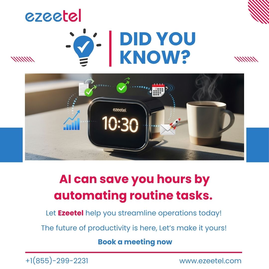 ezeetel_info's tweet image. Did you know AI can literally give you back time? ⏰

Stop spending your day on routine tasks.

Let Ezeetel’s AI take over those little things so you can focus on the big things.

Your future self will thank you!

#TimeBack #AIforYou #EasyAutomation #Ezeetel