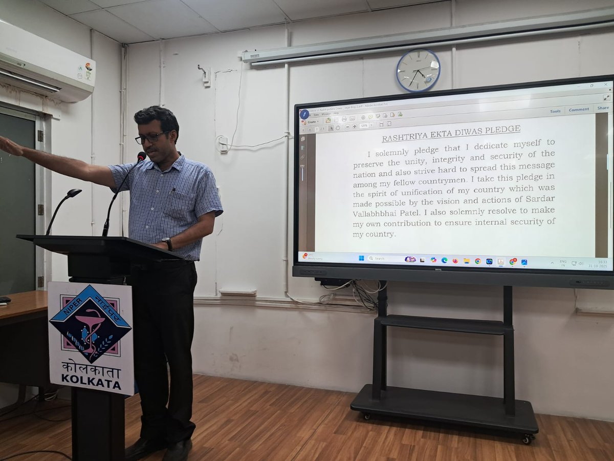 NIPER_Kolkata's tweet image. @NIPER_Kolkata  
#RashtriyaEktaDiwas 
#PledgeForUnity 
On the Occasion of #RashtriyaEktaDiwas, the Faculty &amp;amp; Staff of @NIPER_Kolkata came together to take the #Pledge of Unity and reaffirmed their commitment to the values of peace, integrity and national solidarity.
@Pharmadept