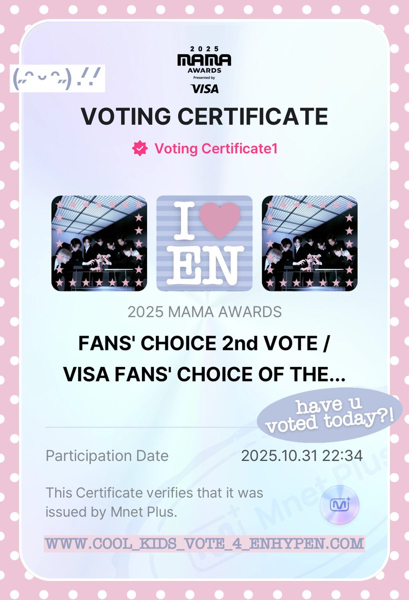 zojays's tweet image. THANK YOU SOURPOSY

i vote for #enhypen on #2025MAMAVOTE