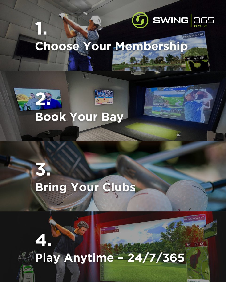 365Bennington's tweet photo. Your game, simplified. ⛳️ 
1. Choose your membership 
2. Book your bay 
3. Bring your clubs 
4. Play anytime – 24/7/365  
No lines. No limits. Just golf on your schedule. https://t.co/IrkP0DgUHe