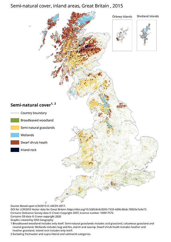ONSgeography's tweet photo. #30DayMapChallenge Day 5: Earth 🌎
Throwback to one of our favourites! This map shows the semi-natural cover of inland areas across Great Britain in 2015. Read more in this ONS publication: https://t.co/VfvXfN4kPj
#GIS #mapping #geospatial #mapchallenge https://t.co/1wbbX3APYK