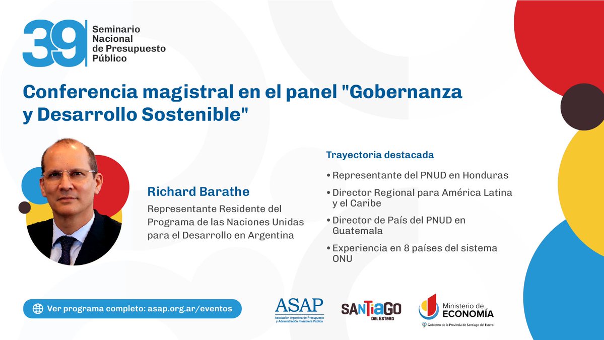 asap_arg's tweet image. Richard Barathe, Representante Residente del @PNUDArgentina , participará en el 39° Seminario Nacional de Presupuesto Público de ASAP.

Con una sólida trayectoria en @ONU_es y experiencia en 8 países, compartirá su visión única sobre gobernanza y desarrollo sostenible.
