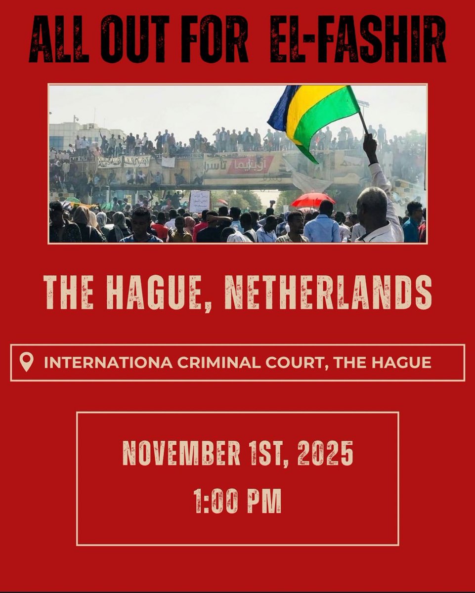 NasAlSudann's tweet photo. SUDAN PROTEST: THE HAGUE, NETHERLANDS‼️01.11.25 ‼️

#KeepEyesOnSudan #Sudan #SudanProtest #Sudan_War_Updates #Sudani #DarfurGenocide #sudanese #darfur #elfasher #thehauge #netherlands https://t.co/ZOiYKML5A4
