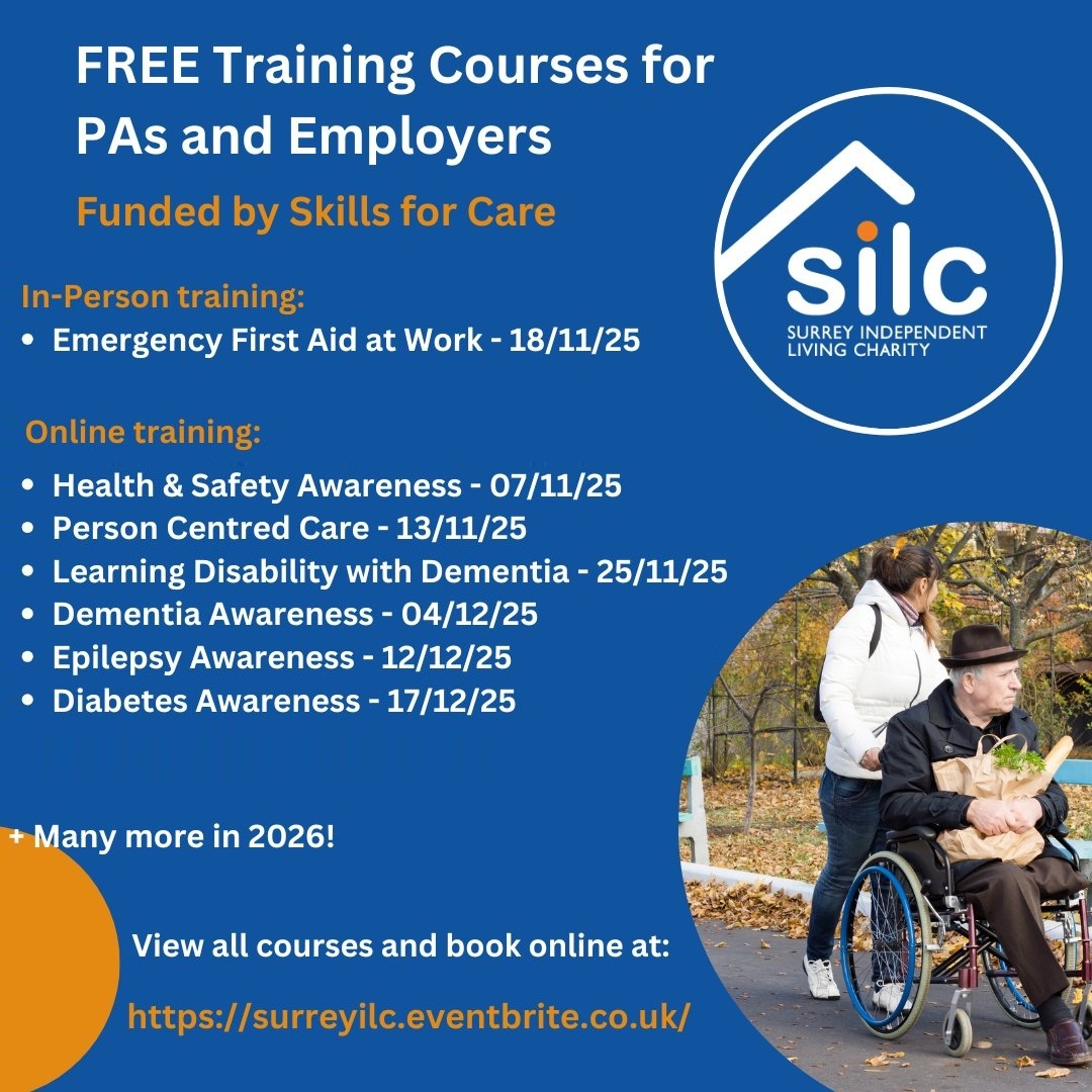 Support_Finder's tweet image. Our FREE certified PA Training courses for 2025/26, funded by Skills for Care, are available to book, including the next accredited First Aid at Work course! 
See the full list of courses on surreyilc.org.uk/training-for-p…
#PATraining #IndependentLiving #SurreyJobs