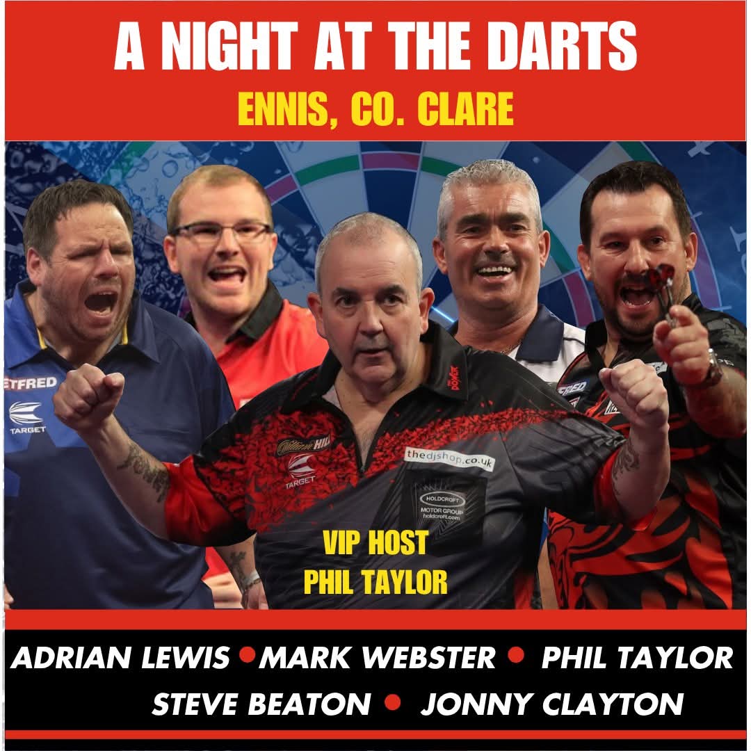 Night 1 <a href="/WestCountyEnnis/">Treacys West County Conference & Leisure Hotel</a> with <a href="/jackpot180/">Adrian Lewis</a> <a href="/Webby180/">Mark Webster</a> <a href="/PhilTaylor/">Phil Taylor</a> <a href="/Stevebeaton180/">Stevebeaton</a> &amp; <a href="/JonnyClay9/">Jonny Clayton</a> 

<a href="/ModusDarts180/">MODUS Sports</a> 🎯🎤🍀🇮🇪🟢