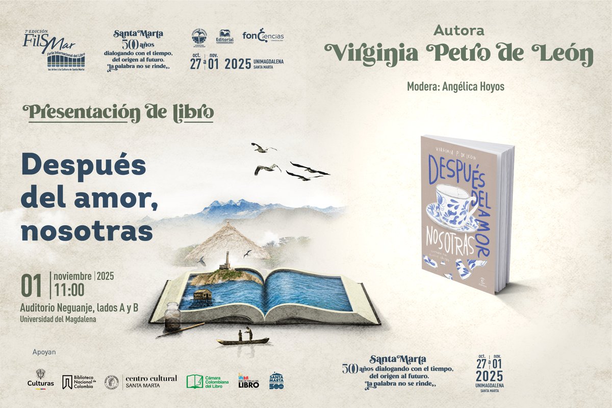 Después del amor, nosotras 💙
Sumérgete en una historia de reconstrucción, afecto y resiliencia con la autora Virginia Petro de León, quien nos invita a reflexionar sobre las emociones que perduran más allá del amor.
📅 1 de noviembre de 2025
🕚 11:00 a.m.
📍 Auditorio Neguanje.