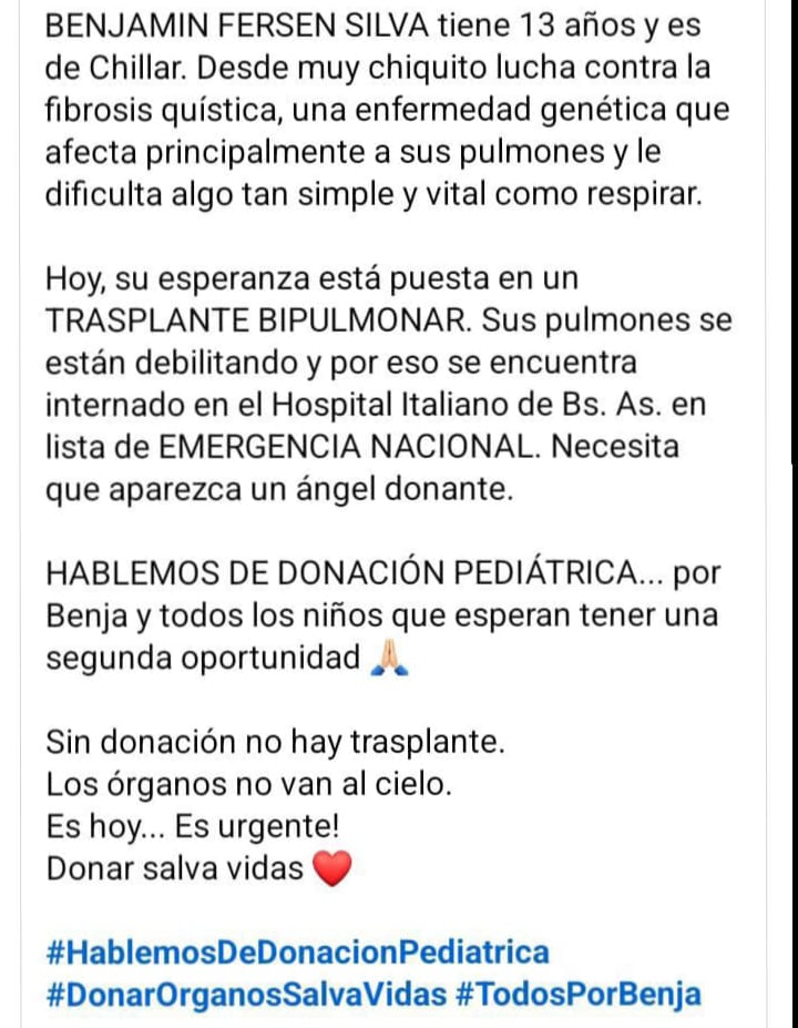 🧡Por favor "Difundir"

Contacto: Erika +54 9 2281 55-0165
#donarorganossalvavidas 
#Todosxbenja