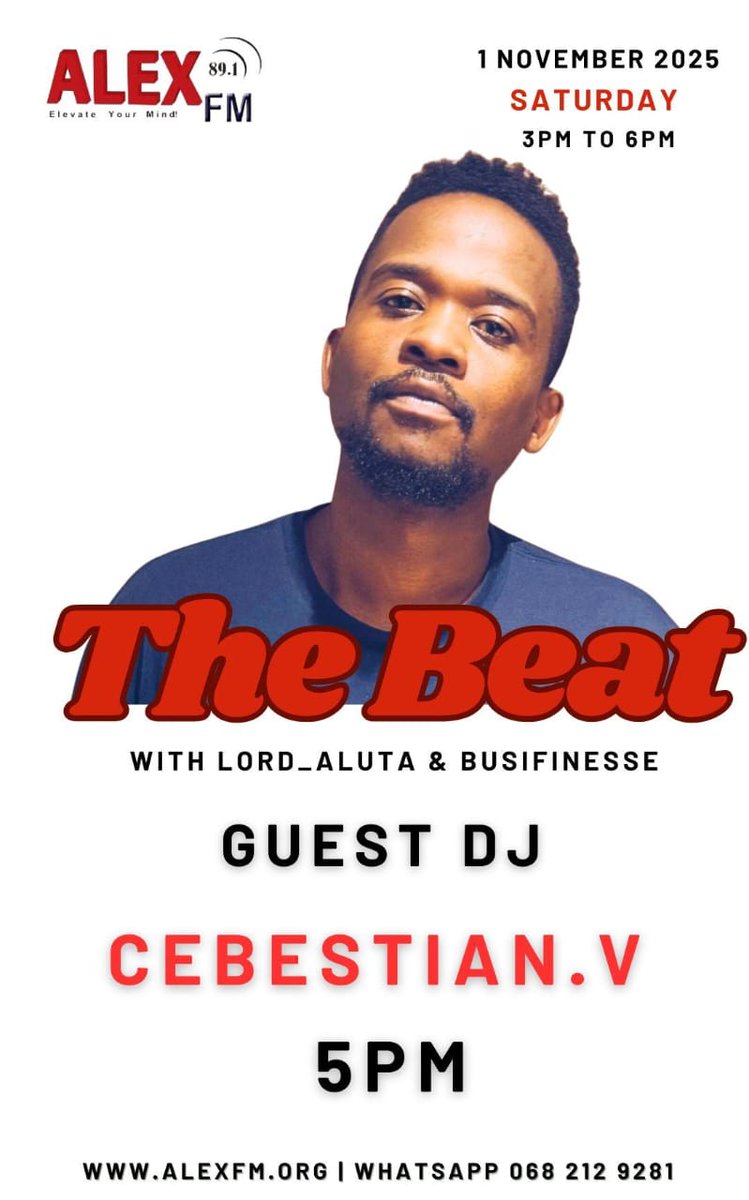 Cebestianv's tweet photo. Catch my set tomorrow on Alex FM 89.1 at 5pm on The BEAT with Lord Aluta &amp; BusiFinesse ! Tune in for some brand new #GEMJAMS💎 https://t.co/i4F19L0MVW
