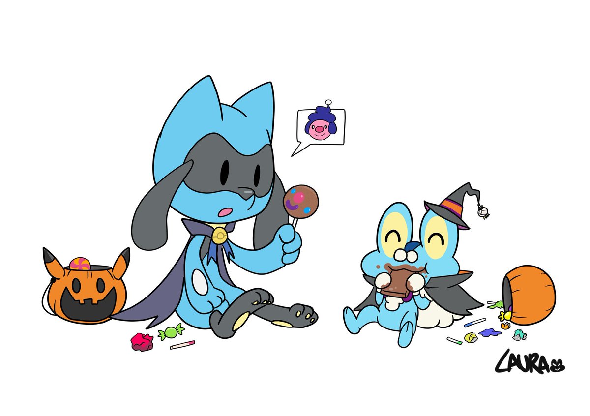 Doble dibujo de halloween, para despedir octubre 🎃⁠└⁠(⁠՞⁠▽⁠՞⁠ ⁠└⁠)

#Froakie #Riolu #FanartPokémon