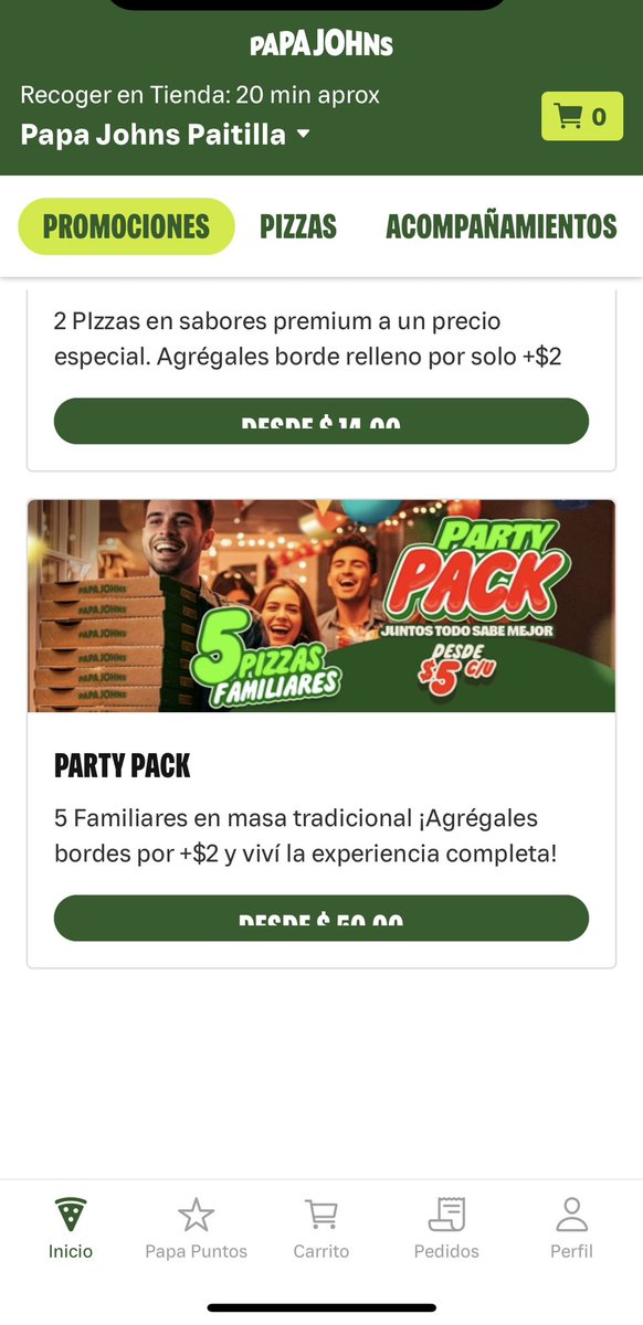 Nos reportan: 🚨🚨🚨

Como siempre publicidad engañosa en #PapaJhons Panamá y su Party Pack

Publican 5 piezas desde 5 dólares (25 total) cada una pero el sistema no lo toma, dicen q es 10 dólares cada una (50 total) y alegan un error de Marketing <a href="/AcodecoPma/">ACODECO</a> <a href="/radiopanama/">Radio Panamá</a>