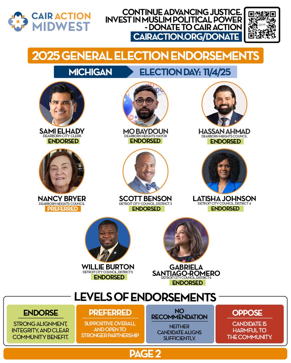 cairactionmw's tweet photo. 🗳️ Michigan! Make your voice count this November.
Check out CAIR Action’s Michigan Voter Guide to see which candidates stand for justice, equality, and human rights for all.
https://t.co/r5423pLJyU
#Vote2025 #MichiganVotes #CAIRAction #Election2025 https://t.co/yslK2WOaKJ