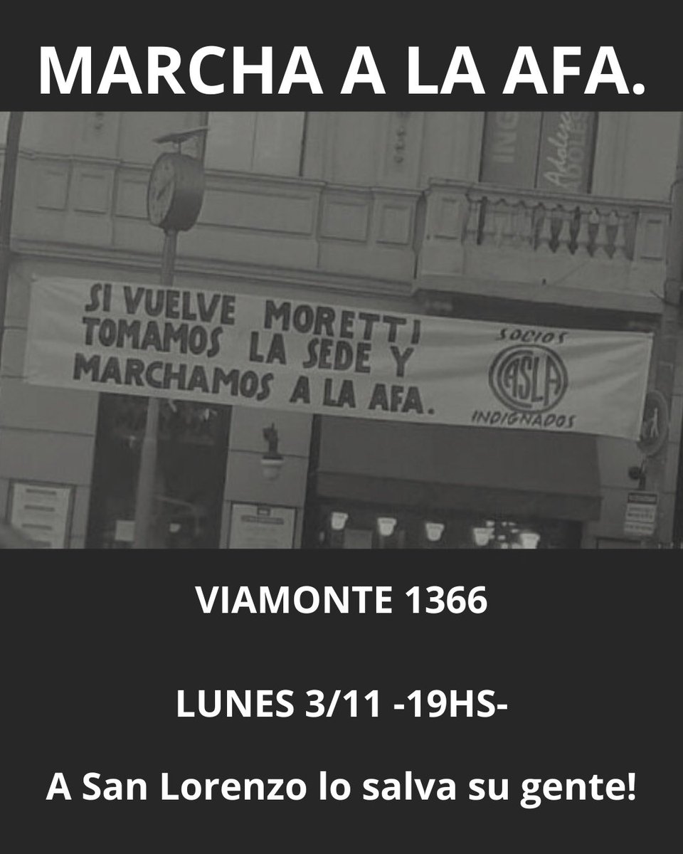 Barras_LATAM's tweet image. 🇦🇷 Los hinchas de San Lorenzo se están autoconvocando para una marcha a la AFA este Lunes 3 de Noviembre a las 19 hs.