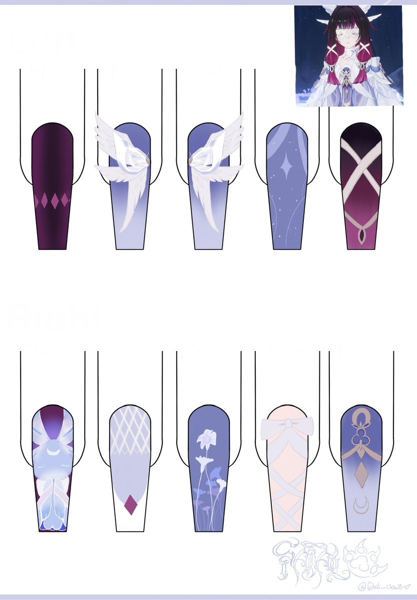 fatal1117's tweet photo. hi hi i’ve been gone for a bit but I picked up genshin and have been working on nail designs sooo :3

#columbina #原神 #GenshinImpact https://t.co/BlLnaSv6dc