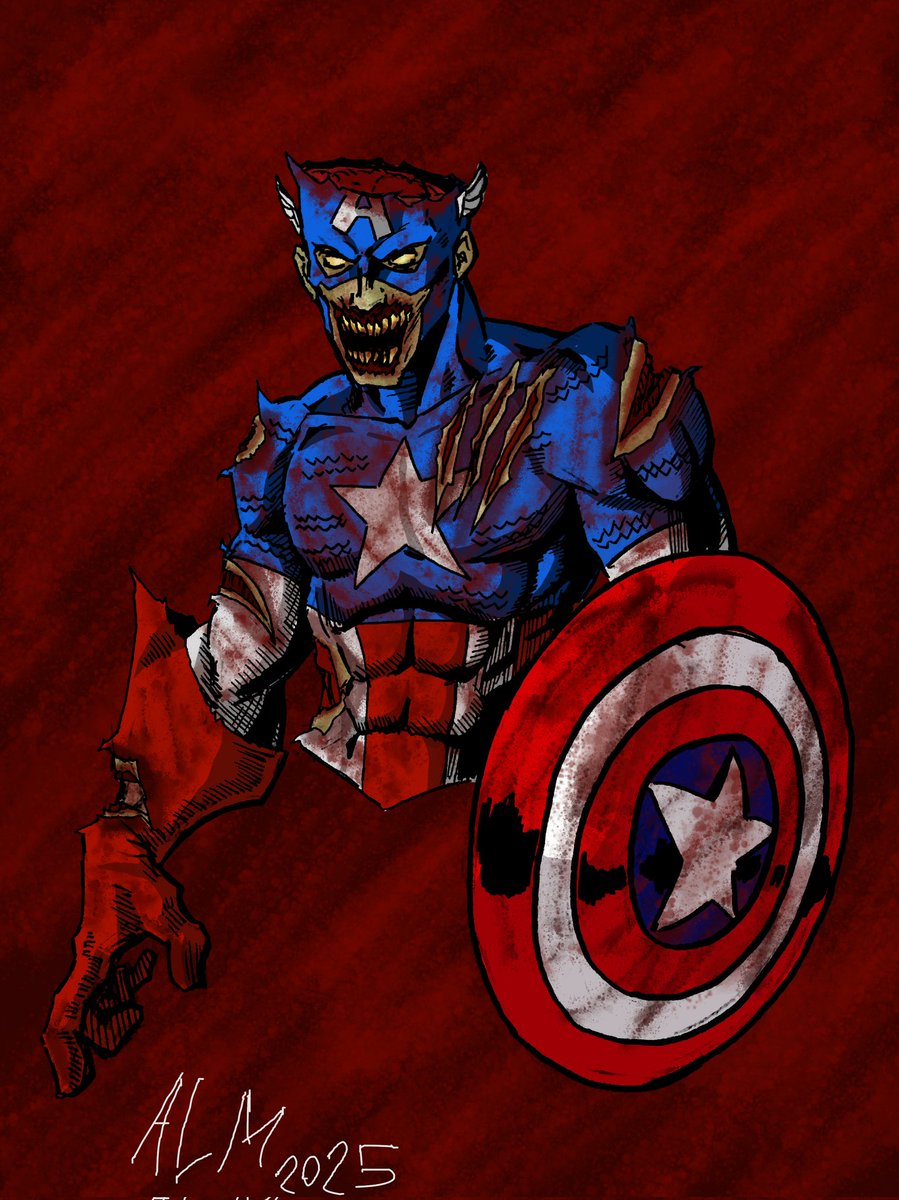 AustinLeeDraws's tweet image. Zombie Captain America quick art. 

Drew this at work. Happy halloween 🎃 

#marvelzombies #marvel #marvelcomics #comics #comicart #art #Halloween #zombies