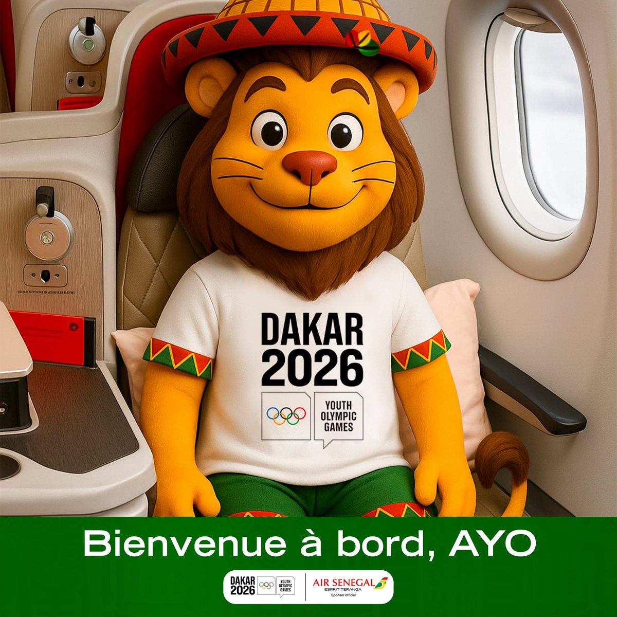 Ayo dikk na ci sunu roplane Air Sénégal ! ✈️

Nous accueillons aujourd’hui une passagère très spéciale : la mascotte officielle des Jeux Olympiques de la Jeunesse, prête à décoller pour Dakar 2026 !
