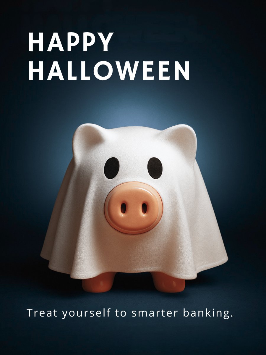 🎃 Happy Halloween! 🕸️
This spooky season, don’t let your finances haunt you. Treat yourself to smarter banking — no tricks, just treats! 💰👻

#HappyHalloween #SmarterBanking #TreatYourself