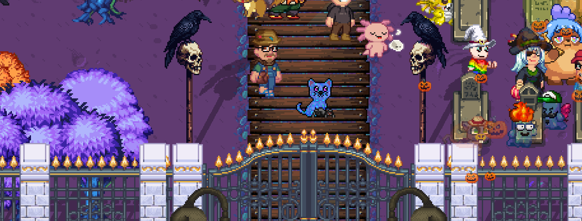 At the spookiest halloween party ever in <a href="/pixels_online/">Pixels</a> !
ME AND MY SPIDER WILL WIN THE <a href="/MarsCatsVoyage/">Mars Cats Voyage</a> !