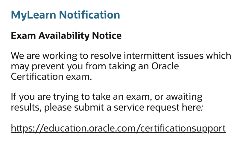 DrYekyll's tweet photo. @Carlos_Al0ns0 @Oracle_Edu Ya esta saliendo una notificacion de que el sitio tiene problemas... Aunque he leido que el mismo soporte esta contestando que no pueden hacer nada y los intentos se estan perdiendo https://t.co/n57ctdWtzR