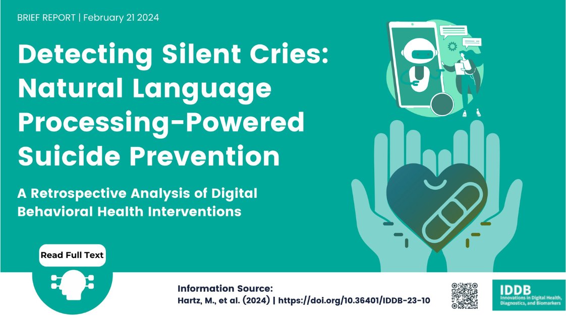 #IDDB brief report by Holley et al. discusses "Using Natural Language Processing to Detect Suicidal Ideation and Prompt Urgent Interventions" doi.org/10.36401/IDDB-… #suicideintervention #digitalhealth <a href="/ZKozlakidis/">Zisis Kozlakidis</a> <a href="/Dr_Nermin_osman/">Nermin Osman</a> <a href="/okdahliliane/">Dr. Liliane okdah</a> <a href="/jolin_qu/">Dr Zhonglin Qu</a>