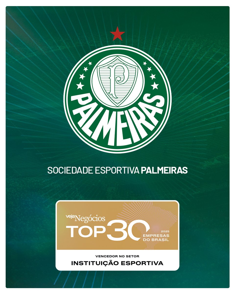Palmeiras's tweet image. O #MaiorCampeãoDoBrasil foi eleito a melhor instituição esportiva do Brasil pela revista Veja Negócios! 💚

Fruto de um trabalho consistente, transparente e vencedor. Leia mais em nosso site ➤ tinyurl.com/mu636cex