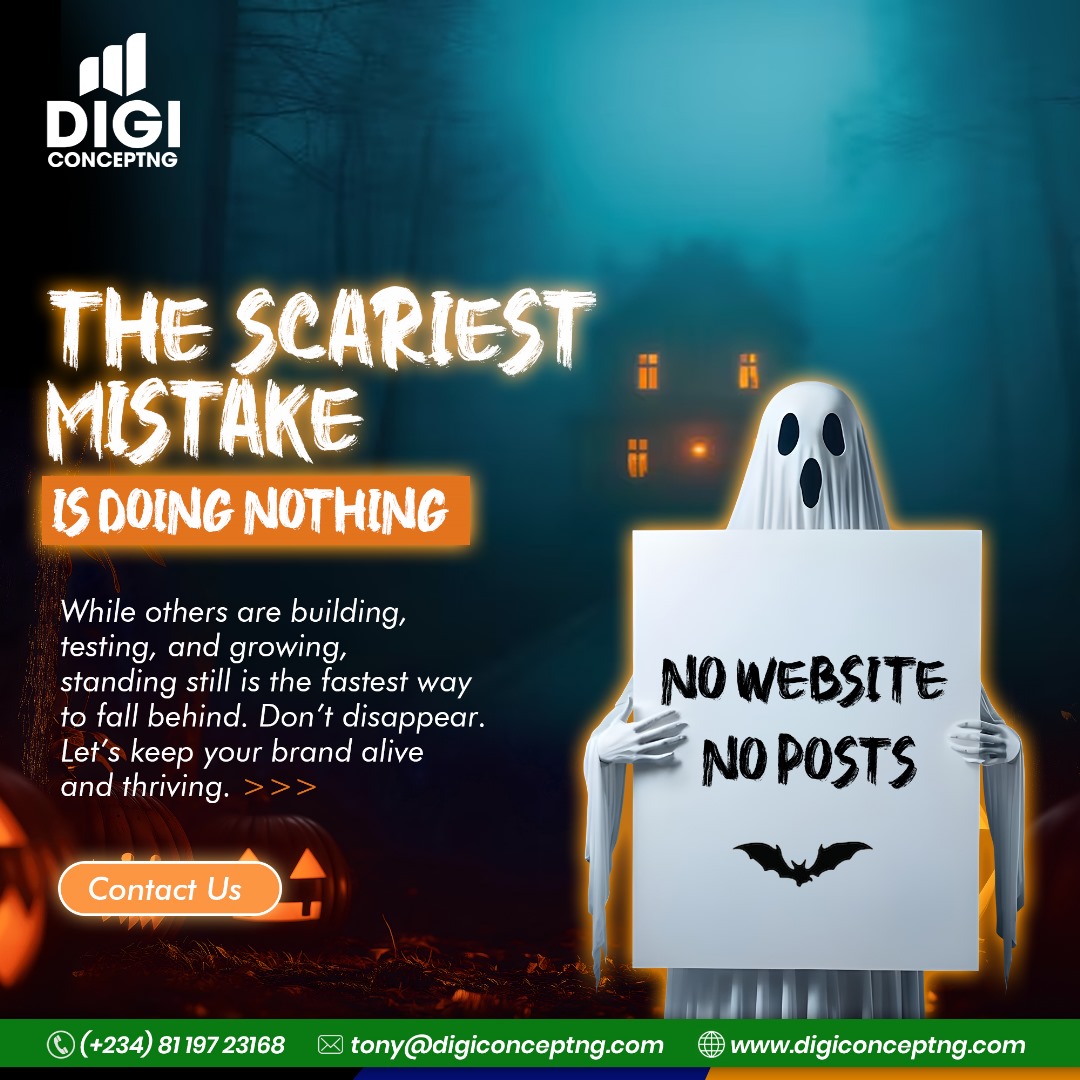 Digiconceptng's tweet photo. 🎃 The scariest mistake this Halloween? Doing nothing.

Every day your business waits, opportunities slip. Don’t let fear or uncertainty haunt your growth

Turn your “what ifs” into results because the only thing scarier than challenges is ignoring them👻

#Halloween #business https://t.co/c10GQPvOoJ