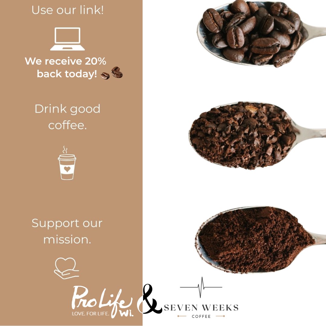 It's the FINAL day of our Partnership Grant Month with Seven Weeks Coffee! Your purchase supports our mission—Pro-Life Wisconsin receives 20% of your order cost when you order using our link before midnight. Go to sevenweekscoffee.com/?ref=prolifewi. Thank you! ☕
