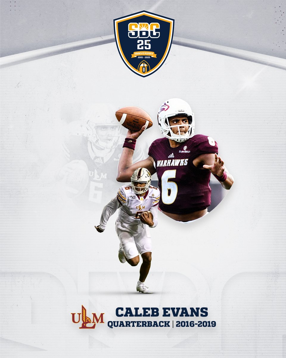 𝗖𝗔𝗟𝗘𝗕 𝗘𝗩𝗔𝗡𝗦.

A 3x All-Sun Belt pick for <a href="/ULM_FB/">ULM Football</a>, <a href="/caleb_the_king1/">Caleb Evans</a> is 1-of-11 FBS quarterbacks all-time with 9,500 career passing yards &amp; 2,000 career rushing yards. ☀️🏈

<a href="/SunBeltFB/">Sun Belt Football</a> | #SunBeltFBat25