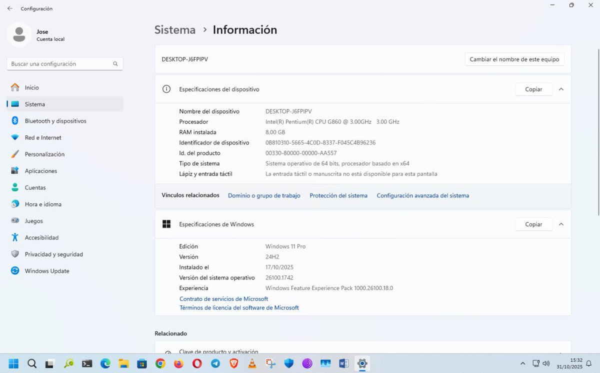 jose_a57's tweet image. Upgrade de #Windows10PRO a #11PRO24H2 con cuenta local y conservando todos los archivos, programas y aplicaciones instaladas, se actualiza con normalidad, va fluido y estable, perfecto para navegar por la Web y ofimática, en un Pentium G860 Dual Core con una BIOS de 10/01/2012.