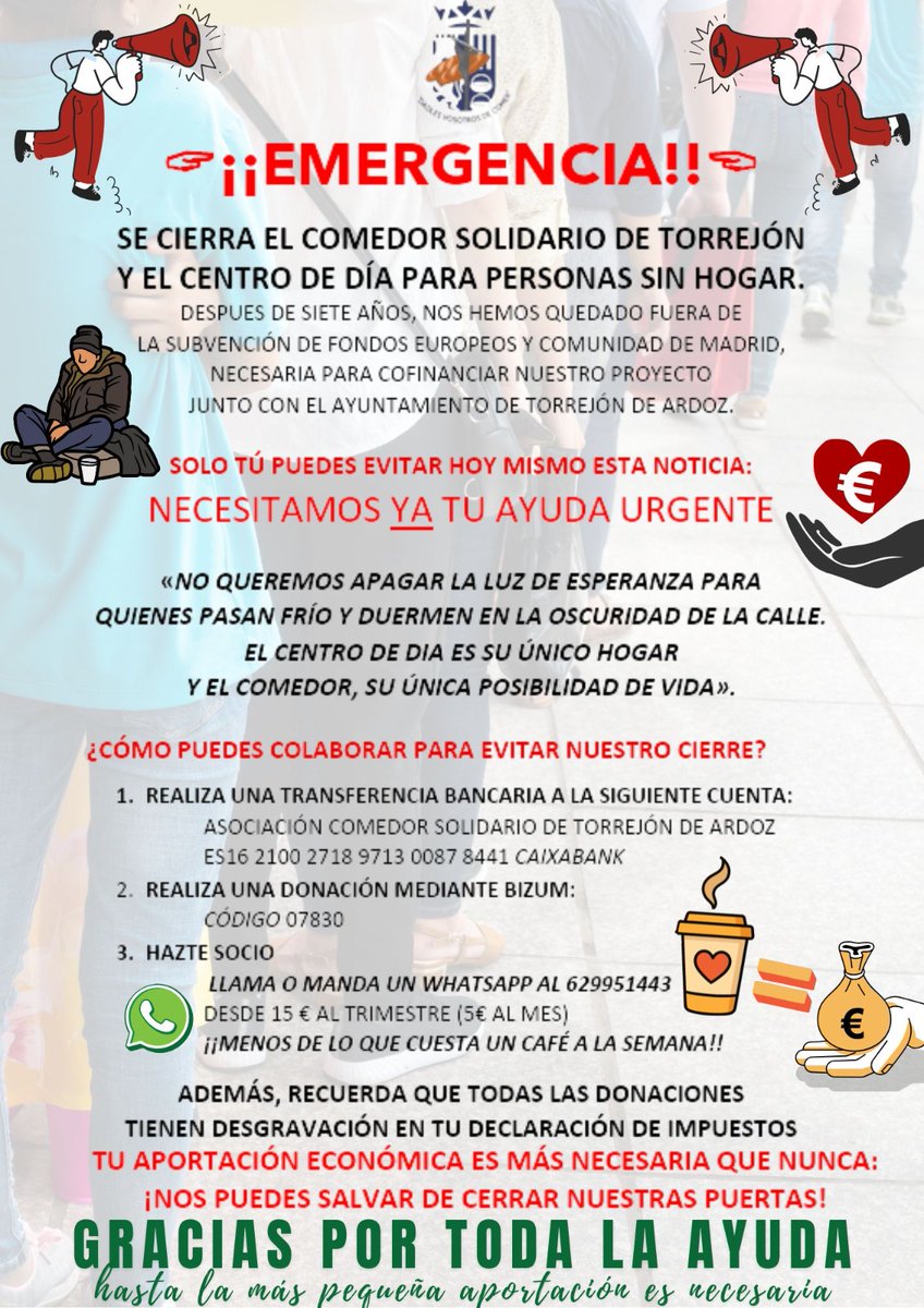 JLMXXI's tweet photo. Disculpe señora @IdiazAyuso. Cree usted que es normal que a las puertas del invierno se le niega una subvención de la comunidad de Madrid al único comedor solidario de Torrejón de Ardoz? De verdad va a dejar a esas personas en la calle sin comida y sin alojamiento? https://t.co/s8WLdFVRHM