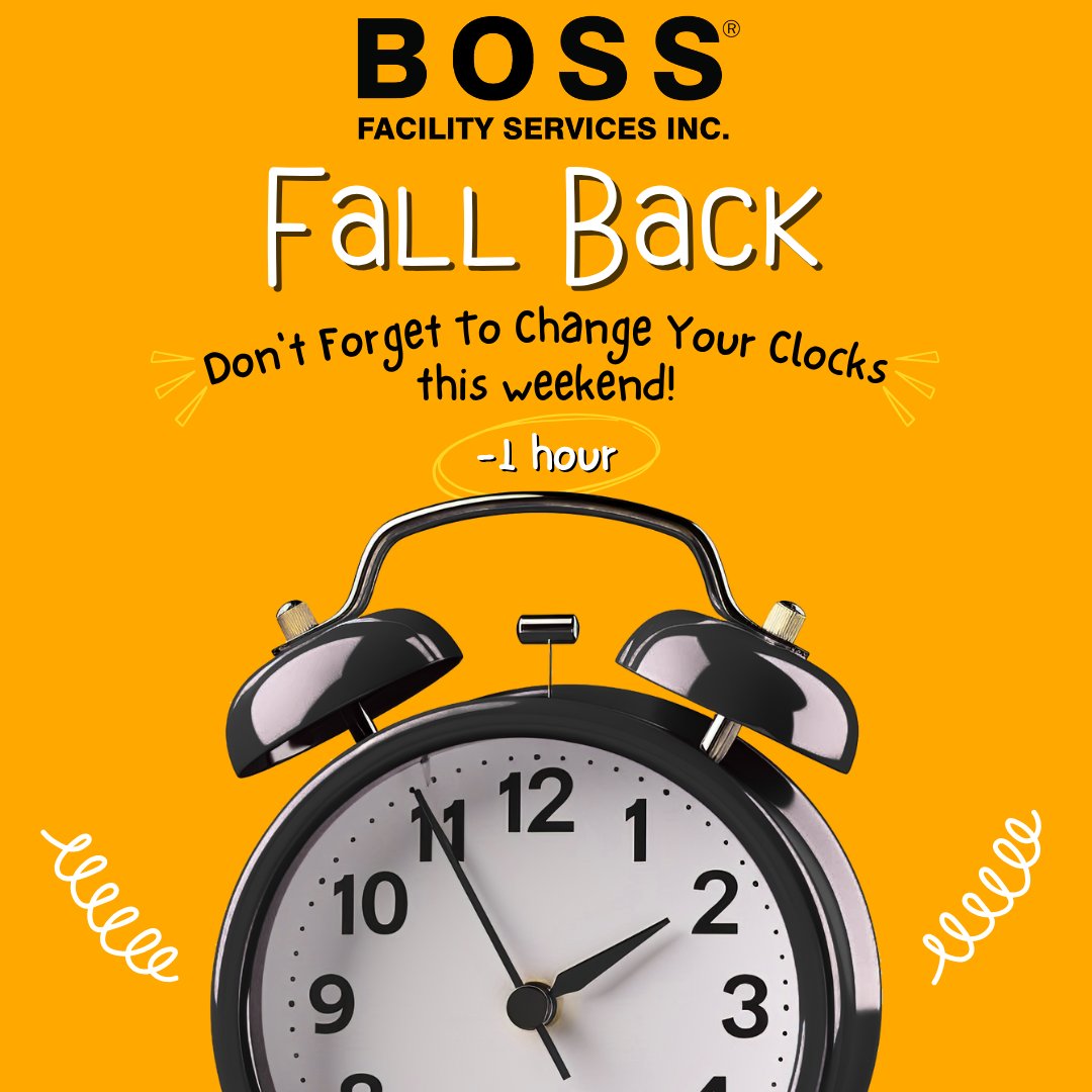 BOSSFSI's tweet image. This weekend is DAYLIGHT SAVINGS TIME! Don&apos;t forget to set your clocks back 1 hour Saturday night (fall back!). And enjoy your extra hour this weekend! 
🕰️ 🌞 🌛  
#Boss #Bossome #Bossfsi #Daylightsavings #Fallback