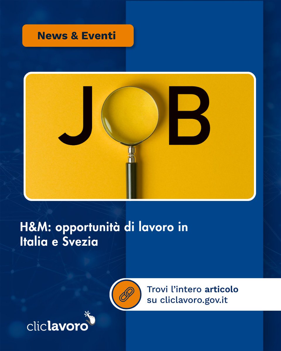 👗 <a href="/hm/">H&M</a> #cerca nuovi talenti in Italia e nella sede centrale di Stoccolma 🇸🇪
Dalla vendita al marketing, dal fashion design all’IT: tante opportunità nel mondo della moda!

✨ Scopri di più 👉 cliclavoro.gov.it/news/news-even…