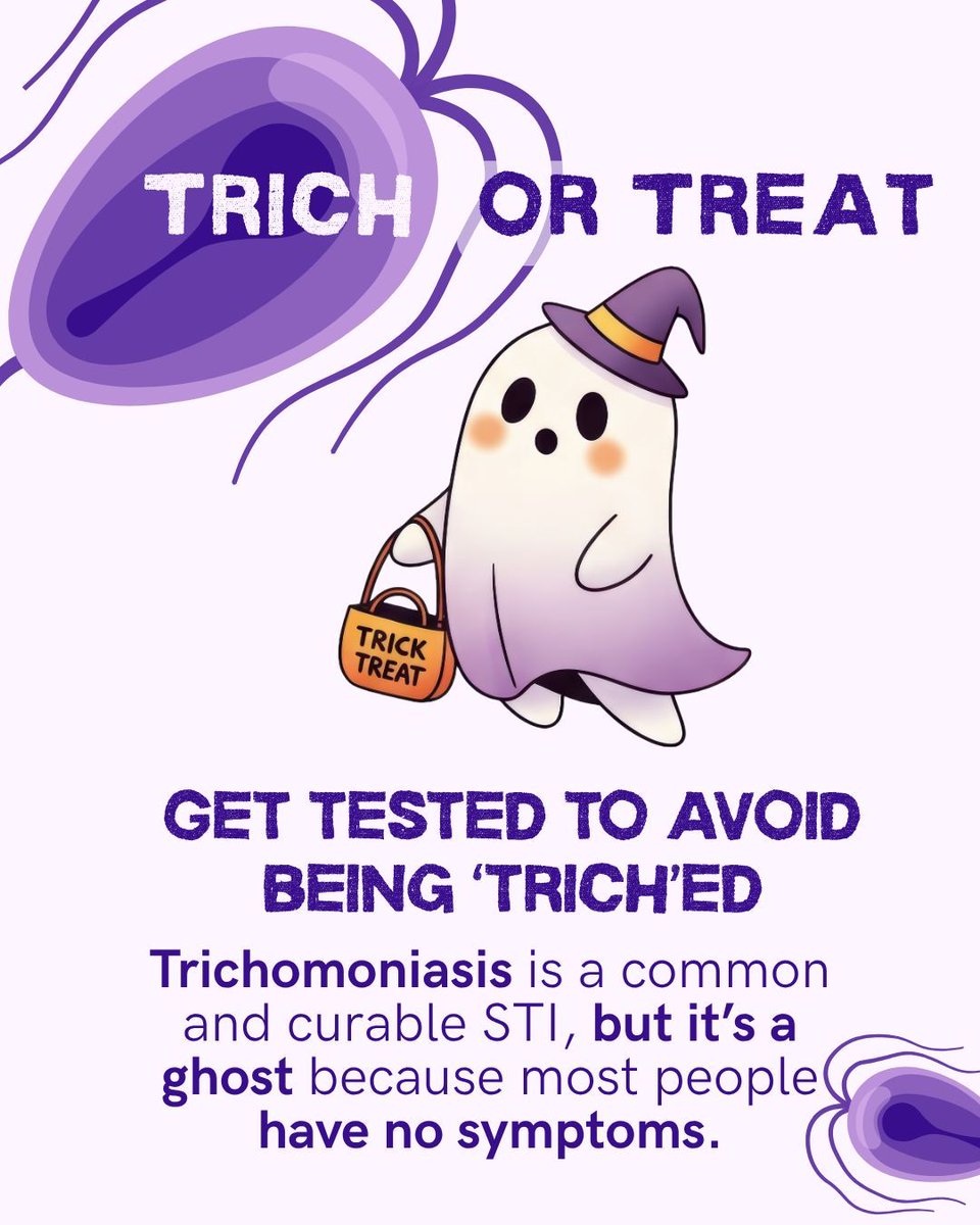 InfoASHA's tweet image. Trich or Treat!? Get tested to avoid being &quot;triched&quot;. Many STIs are ghosts and have few symptoms, including trichomoniasis. Learn more about trich at ashasexualhealth.org/trichomoniasis/ #Trich #Halloween #STIs #STItesting #Ghost #STIprevention #SilentSTI