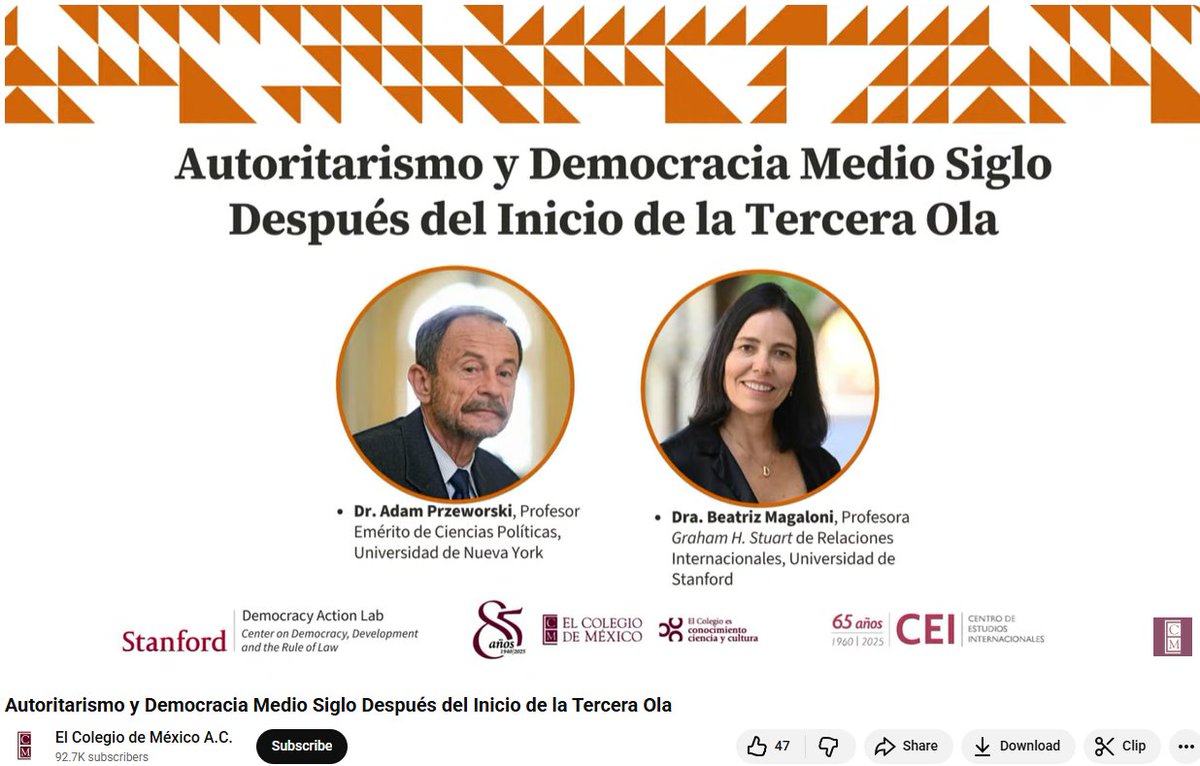 javieraparicio's tweet image. Si te cuentan el cuento de que la erosión democrática "no existe, no se puede medir, es muy complicado" no te pierdas la conferencia de Adam Przeworski y Beatriz Magaloni, ayer en @elcolmex. 

youtube.com/watch?v=cI0jfv…