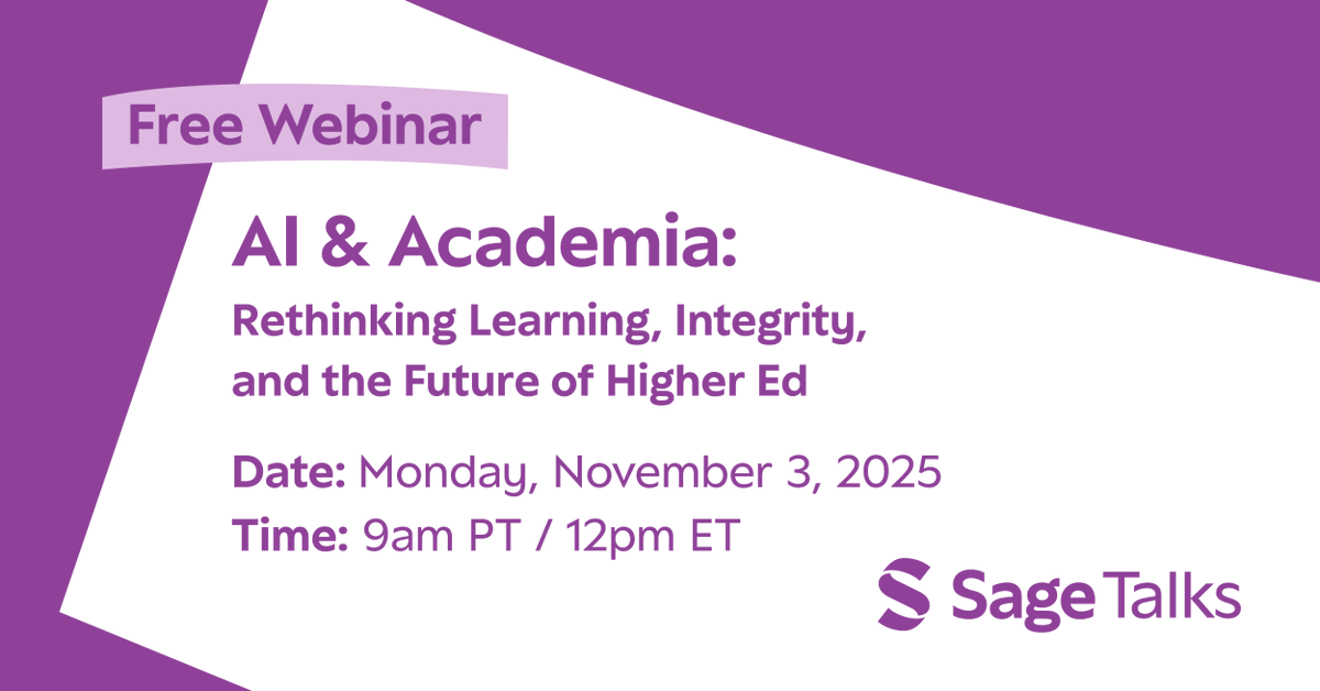 Sage_Methods's tweet image. Join us for a dynamic roundtable Q&amp;amp;A featuring students, professors, college administrators, &amp;amp; a legal expert as we explore the evolving role of #AI in higher education.

Register here: ow.ly/xOzw50XkOGT