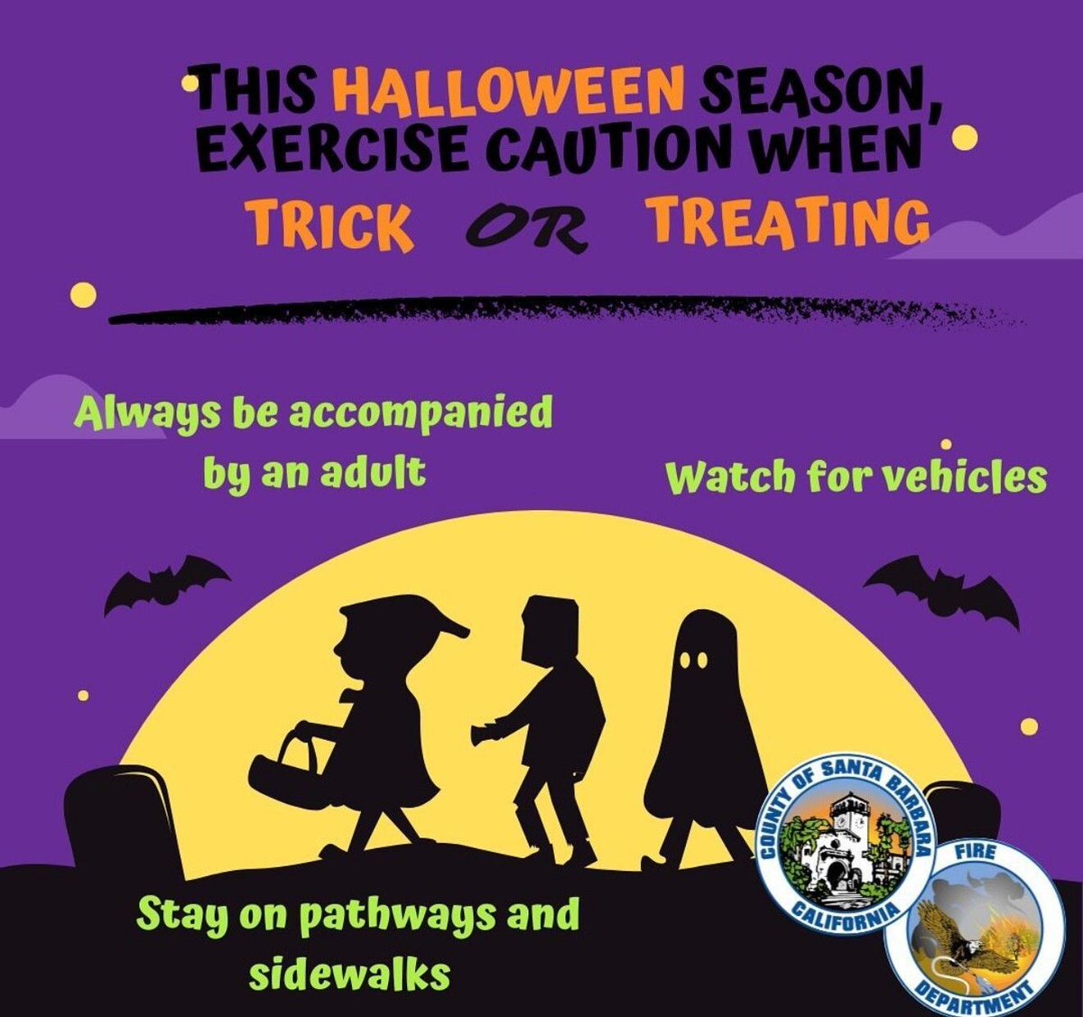 PIOSBCFireInfo's tweet image. The Santa Barbara County Fire Department wishes everyone a safe and happy Halloween. Please exercise caution when trick-or-treating. 🎃