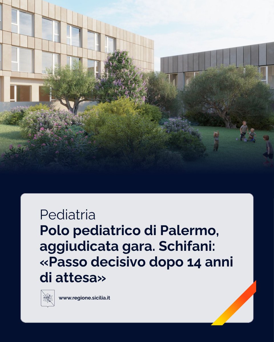 🏥Il progetto per la realizzazione del nuovo Polo pediatrico di eccellenza di #Palermo compie un passo avanti decisivo.

L’opera entra finalmente nella fase operativa con l’aggiudicazione dei lavori.

Leggi 🔗 regione.sicilia.it/la-regione-inf…

#Sicilia #RegioneSiciliana <a href="/RenatoSchifani/">RenatoSchifani</a>