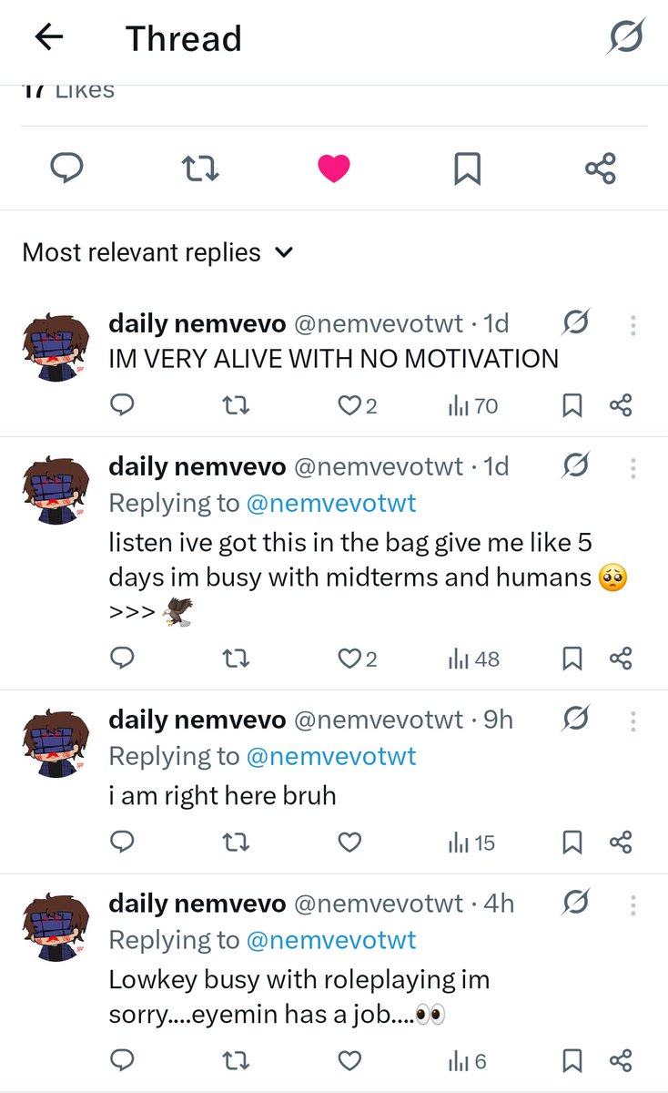 nemvevotwt's tweet image. look at how crazy daily nemvevo is talking to theirself 💡