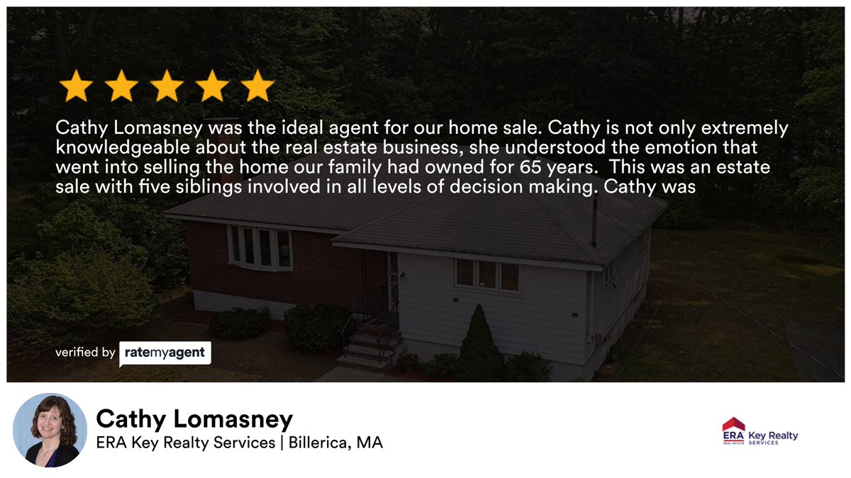 CathyLomasney's tweet photo. My latest RateMyAgent review in Billerica.
MA 9513770
https://t.co/oU4hSNdnI7

...
#ratemyagent #realestate #erakeyrealtyservices @ratemyagent_usa #cathylomasney #cathylomasneyrealtor https://t.co/kkGTQSqLvH