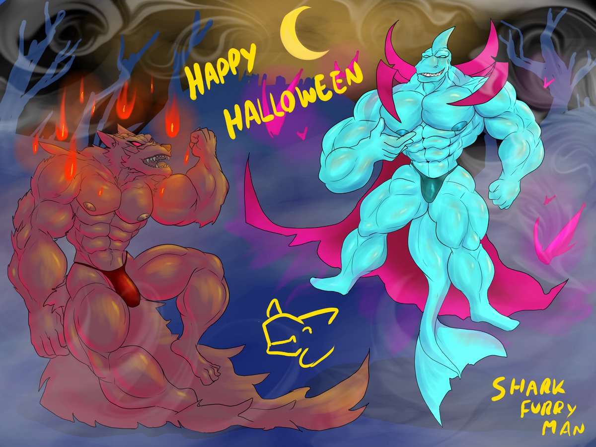 Happy Halloween from SharkFurryMan ;3
A little drawing of me and my boyfriend, hah
#bara #nsfw #halloween #furry