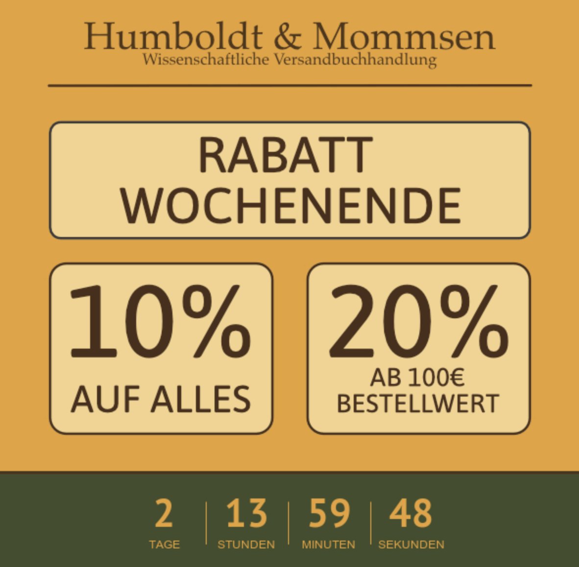 Rabatt-Wochenende bis Sonntag. Der countdown läuft ...