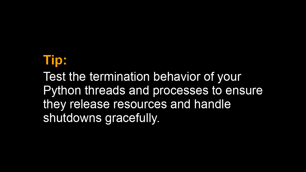 SuperFastPython's tweet image. Tip: Test the termination behavior of your Python threads and processes to ensure they release resources and handle shutdowns gracefully.
#Python #Concurrency