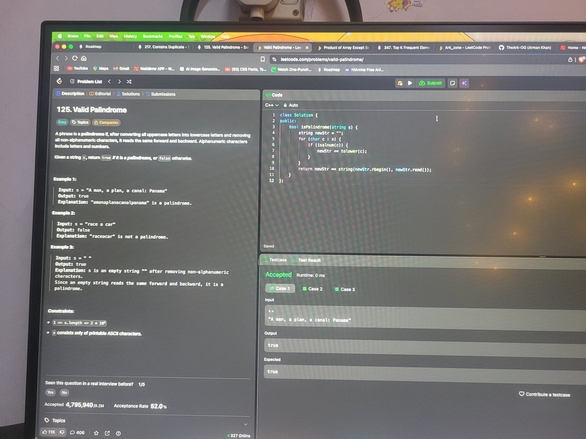 TheArk7373's tweet photo. Day 17 of my #SelfImprovementJourney 🚀

✅ Solved multiple LeetCode problems in C++

Valid Palindrome

Top K Frequent Elements

Continued building consistency in DSA practice 💻

Also pushed updates on GitHub

#Coding #DSA #LeetCode  #100DaysOfCode #LearningInPublic https://t.co/LDgD7jHoCj