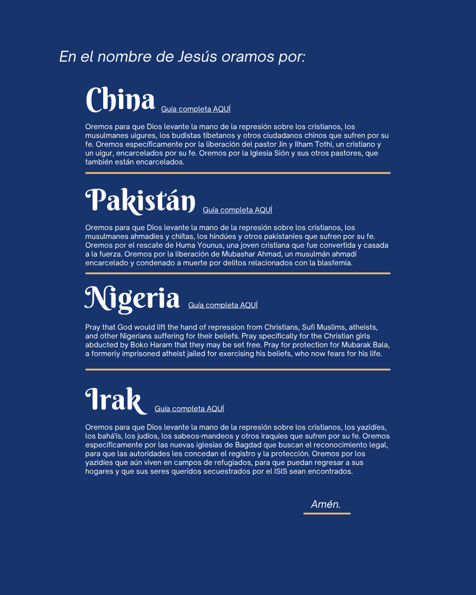 caapnetwork's tweet photo. Mañana, 1 de noviembre, es el Día de Oración por Todos los Perseguidos.

Hemos añadido una sencilla oración guiada a nuestra página de recursos, junto con una hoja informativa sobre 4 países específicos (China, Pakistán, Nigeria, Irak).

Para más recursos: https://t.co/E4g07DdVLg https://t.co/LnwjZgzAFl