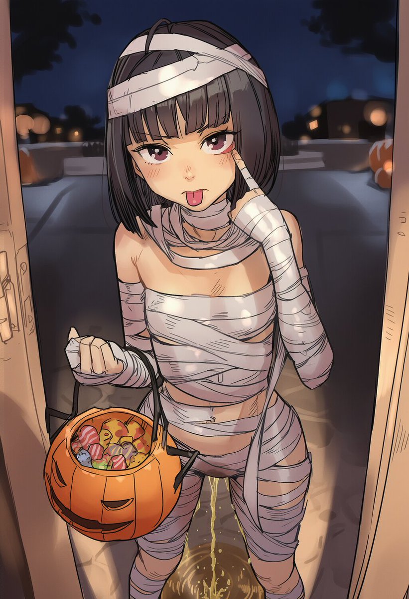 omonomy's tweet photo. Treat? Or Trick?
#AIart #おしっこ #Halloween2025 https://t.co/Eozl6R1FgA
