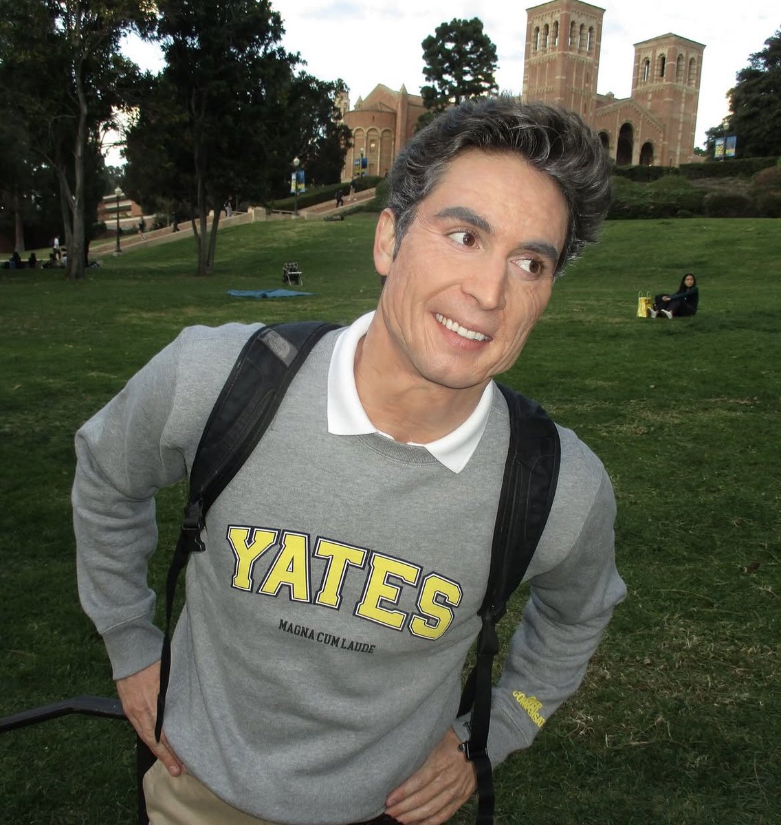 PopCrave's tweet image. Benito Skinner as a freshman at Yates University for Halloween.