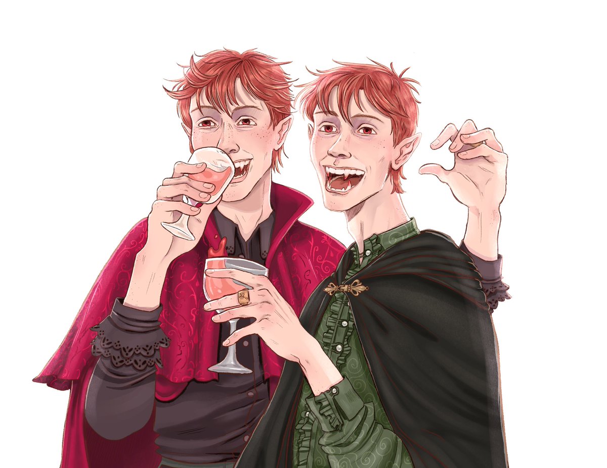 tinygxrilla's tweet image. happy halloween! 🍷 vampire fred and george commission
