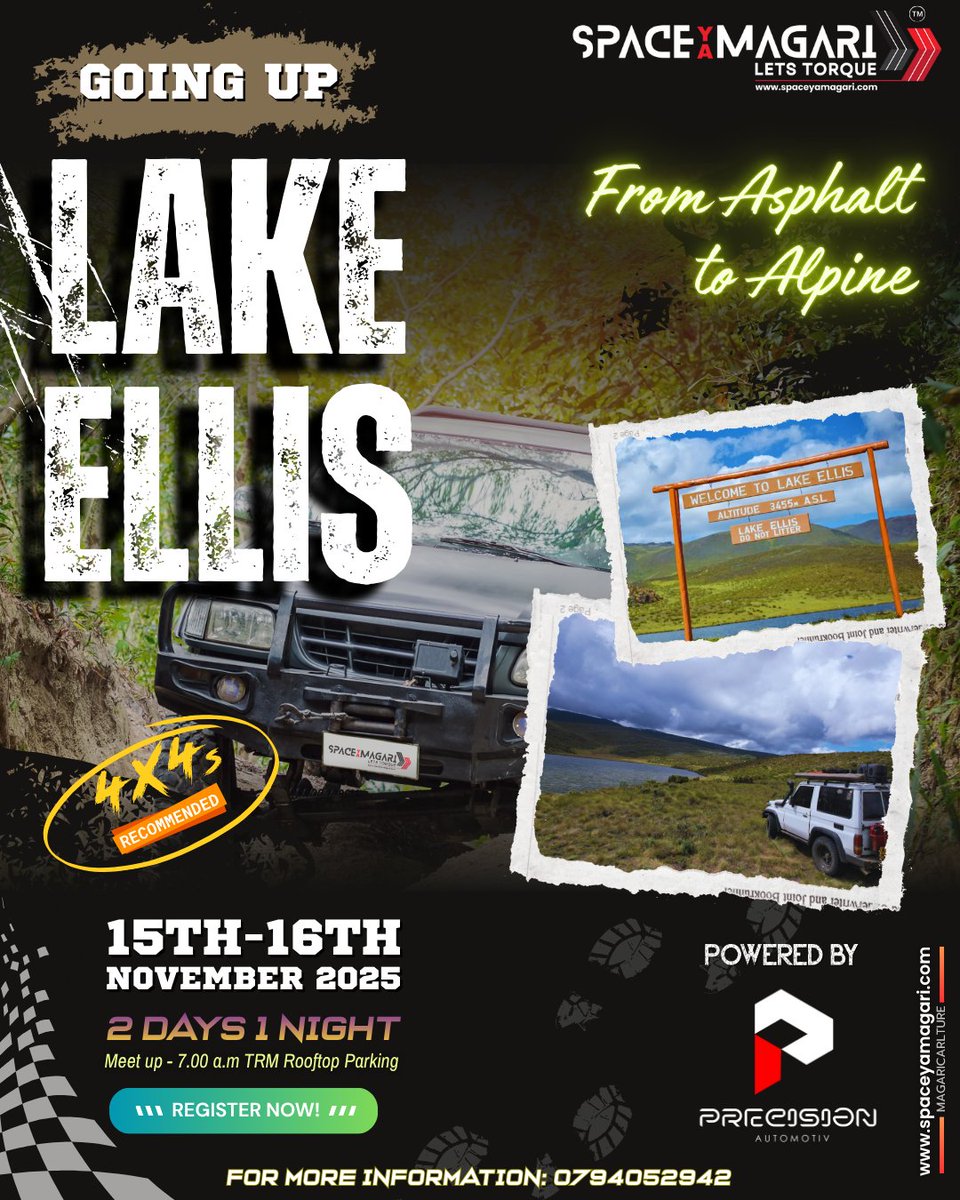 4 months later, it's finally happening. 🥳
We'll be going up Mt Kenya to Lake Ellis on November 15th –16th. Join us for vibes, views, and unforgettable memories.

<a href="/PrecisionAutoKE/">Precision Automotive</a> #SpaceYaMagari