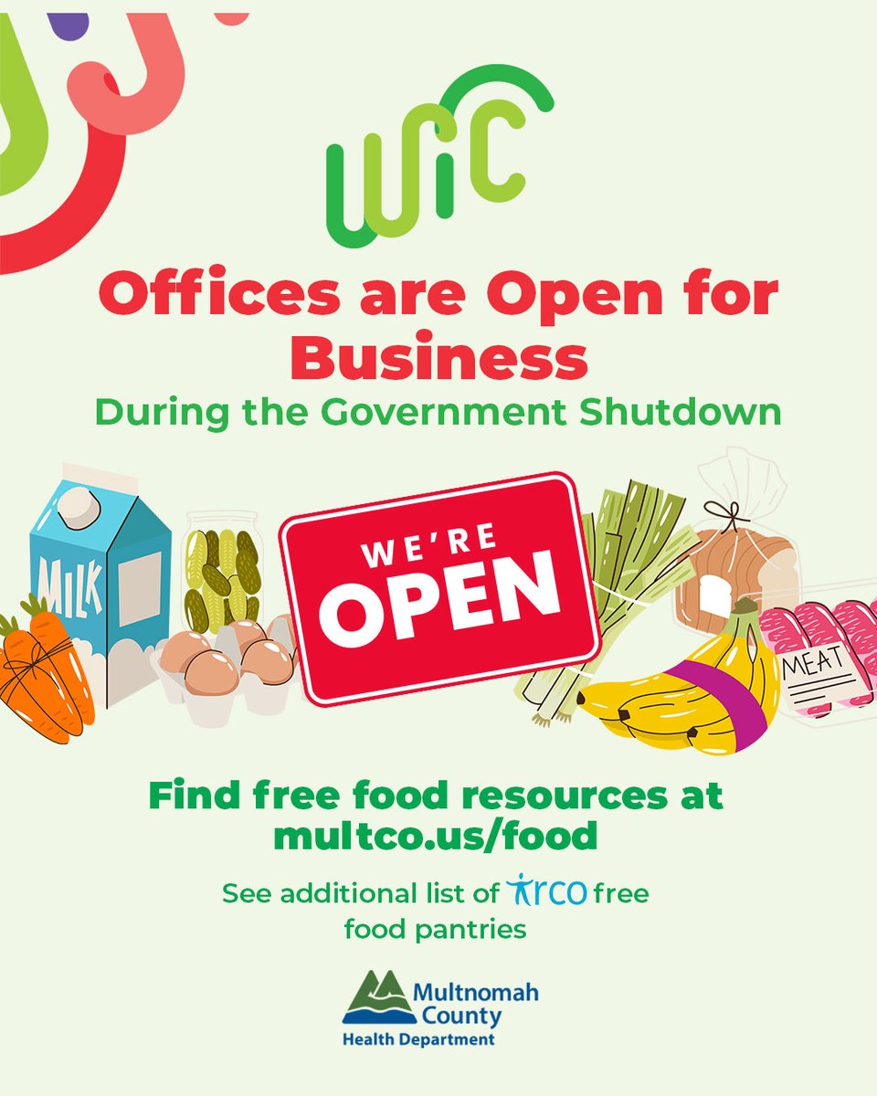 ➡️ WIC clinics are open regular hours during the federal government shutdown, so keep all your appointments, your card will work normally, you can still apply for WIC, we’re still scheduling appointments and are here to help answer your questions.

🍇With SNAP benefits expected