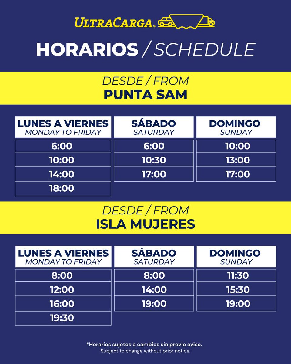 Ultra_Carga's tweet photo. ⛱️ Vive la esencia del Caribe en nuestra ruta #PuntaSam - #IslaMujeres 🐟
🗓️ Horarios vigentes en Noviembre
🎃 Deja que el espíritu del Caribe te acompañe en esta travesía
📲 Reserva fácilmente vía WhatsApp: 998 302 9244 https://t.co/32cjHLSPH4